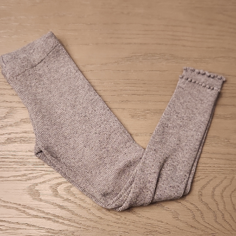 Zara Girls Gray Ribbed Leggings With Ruffled Ankle Hem